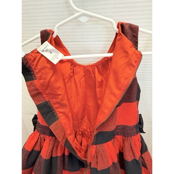 CARTER’S Girls Sz 4 Red & Black Buffalo Plaid Check Dress Holiday Pictures New - Picture 9 of 10
